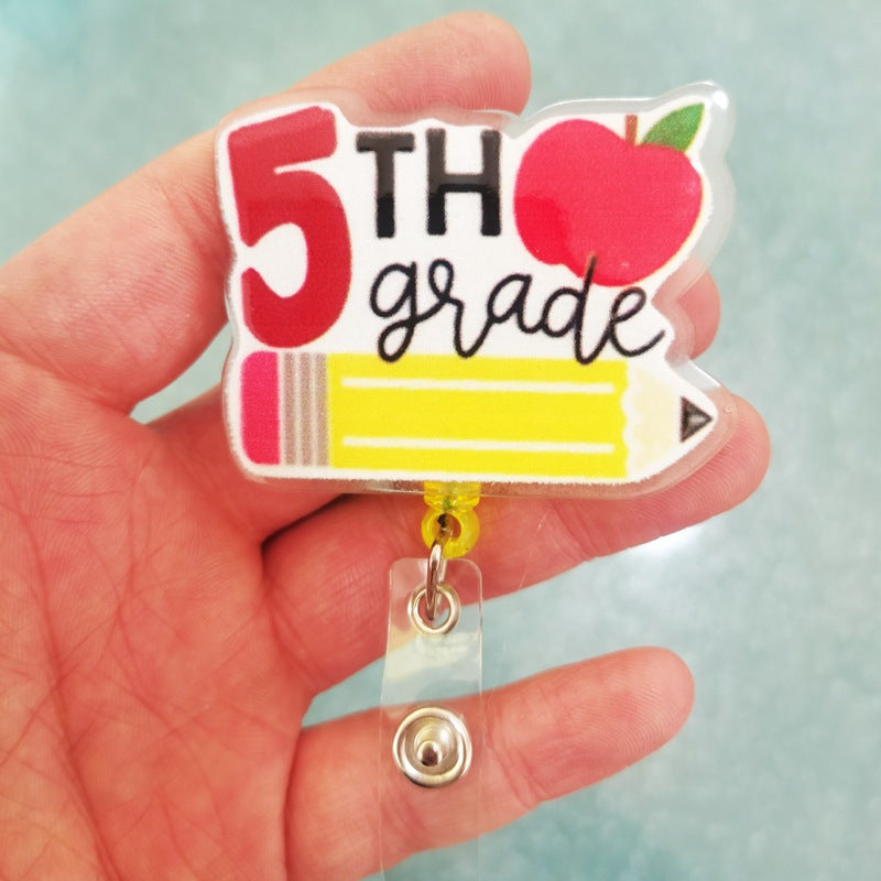 Wholesale Acrylic Teacher Badge Retractable Keychain ID Card Cover Easy Pull Buckle